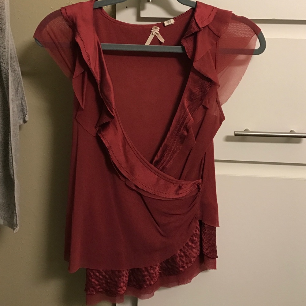 Crimson Anthropologie Silk Trim Blouse