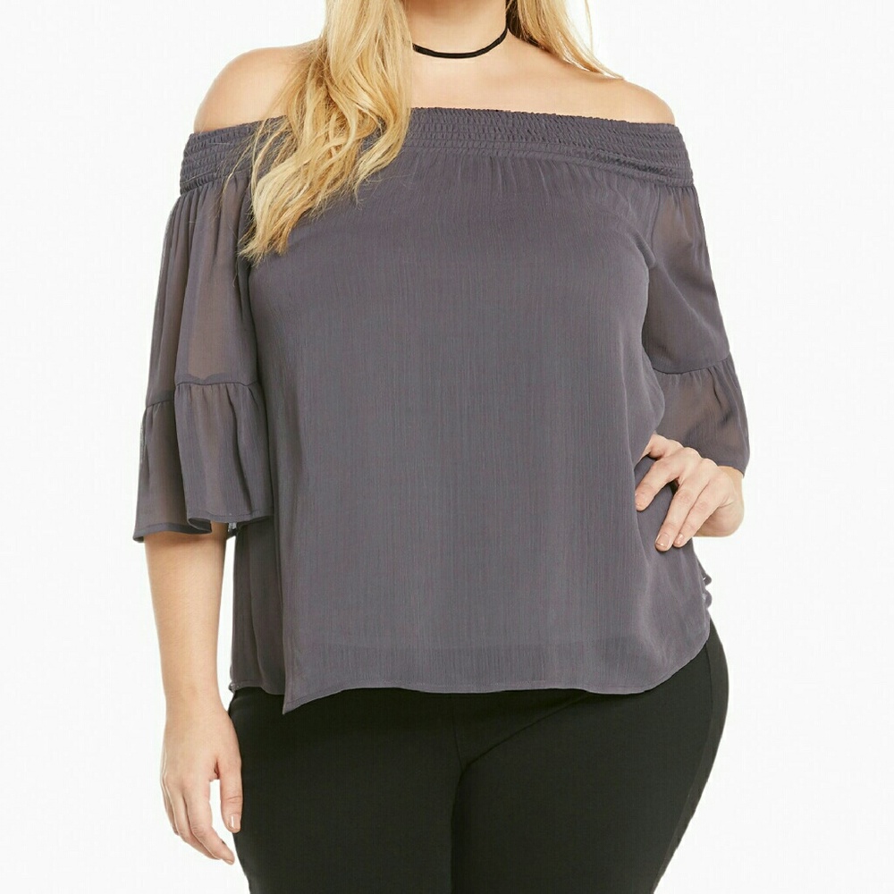 Purple/gray off the shoulder top NWT