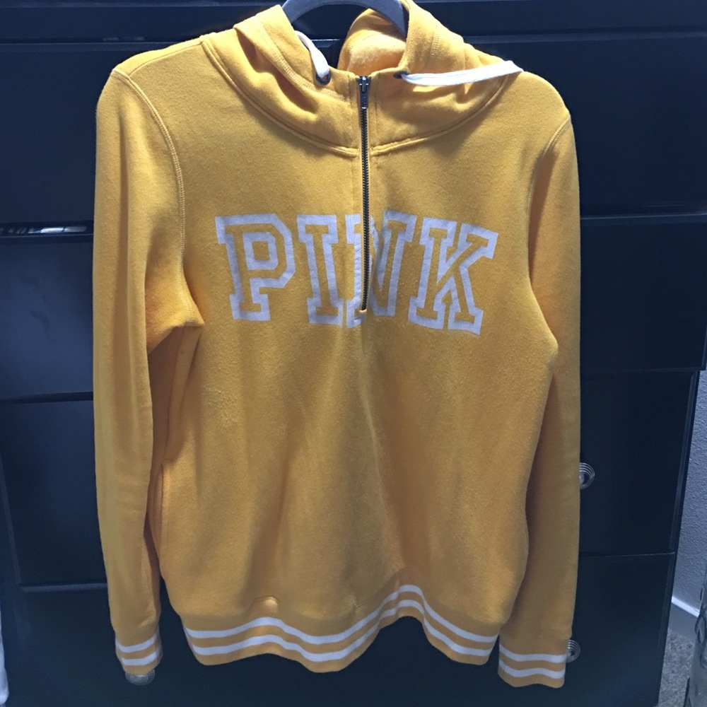 Yellow Half Zip PINK Hoodie