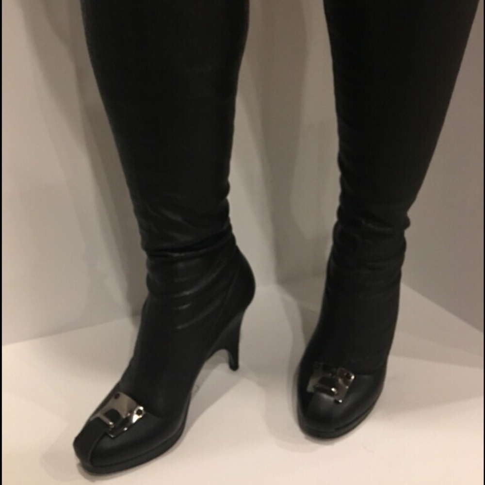 Versace Black Leather Over the knee Boots