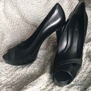 Guess Black Leather Peep Toe Pump
