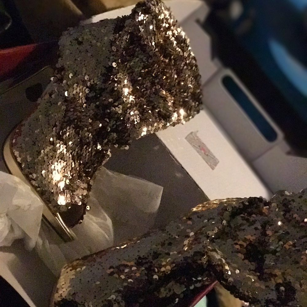 GOLD SEQUIN BOOTIES/HEELS