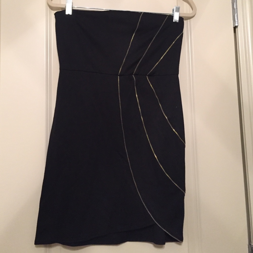 Strapless black mini dress