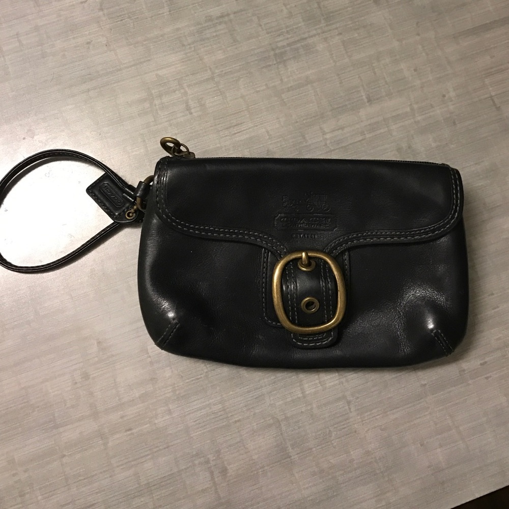 Black leather coach clutch
