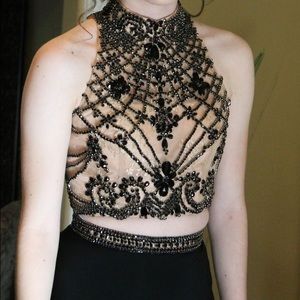 Sherry Hill Beaded Black Formal Dress