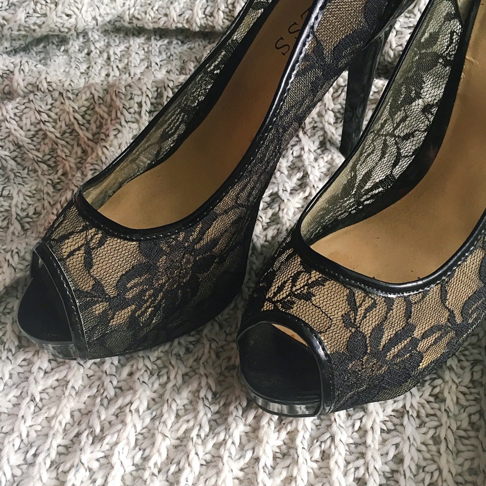Guess Black Lace Peep Toe Pump