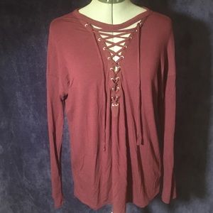 Lace front maroon long sleeved shirt from Express