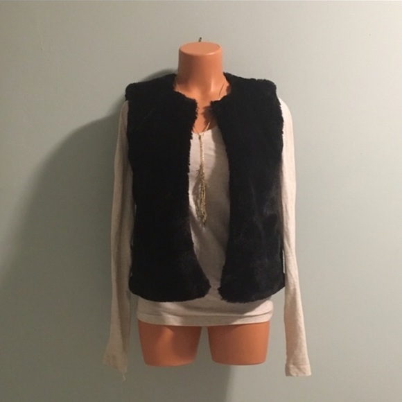 J. Crew Jackets & Blazers - J. Crew Black Faux Fur Vest XS