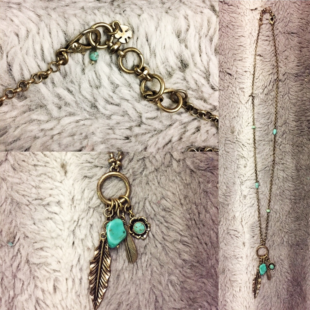 Lucky Brand Silver Charm Necklace with Turquoise
