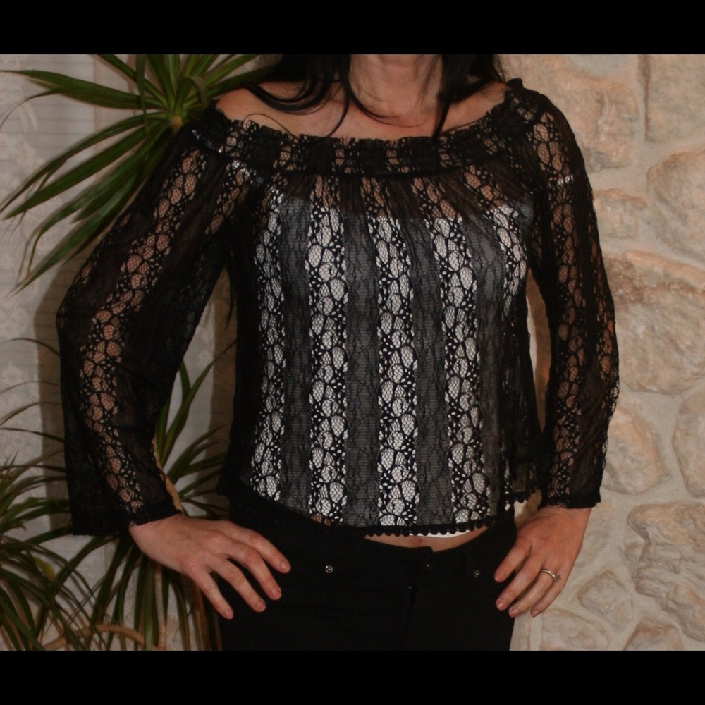 Black lace crop top/ blouse off shoulder