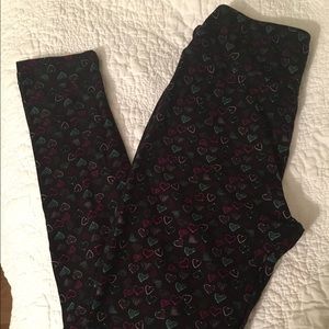 Teal pink hearts Black lularoe Valentines Leggings