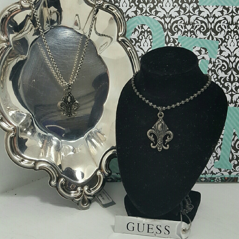 GUESS Designer Necklace with Fleur-de-lis pendant