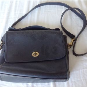 Vintage Black Leather Coach Handbag