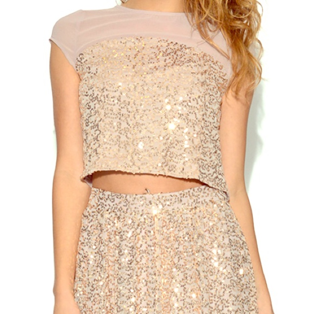 Little Mistress gold sequin midi skirt US2/UK6