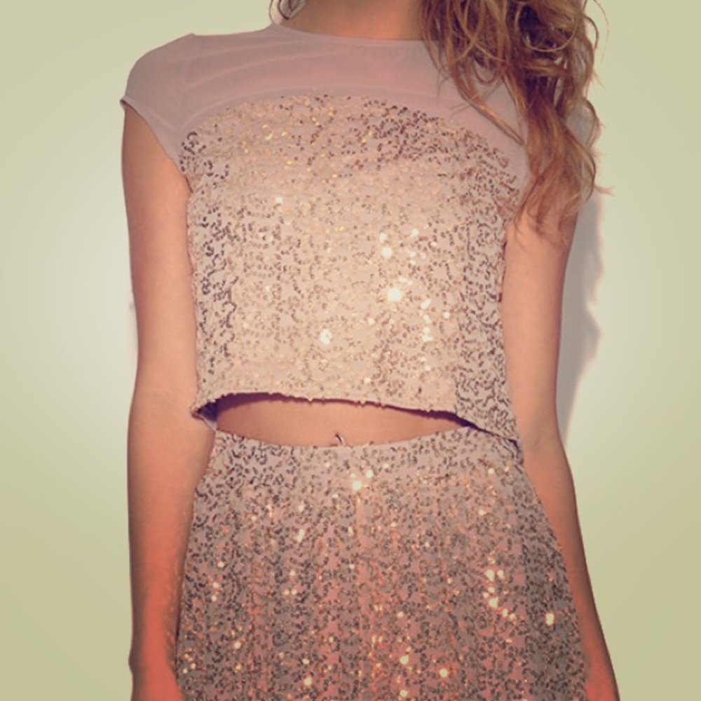 Little Mistress gold sequin crop top