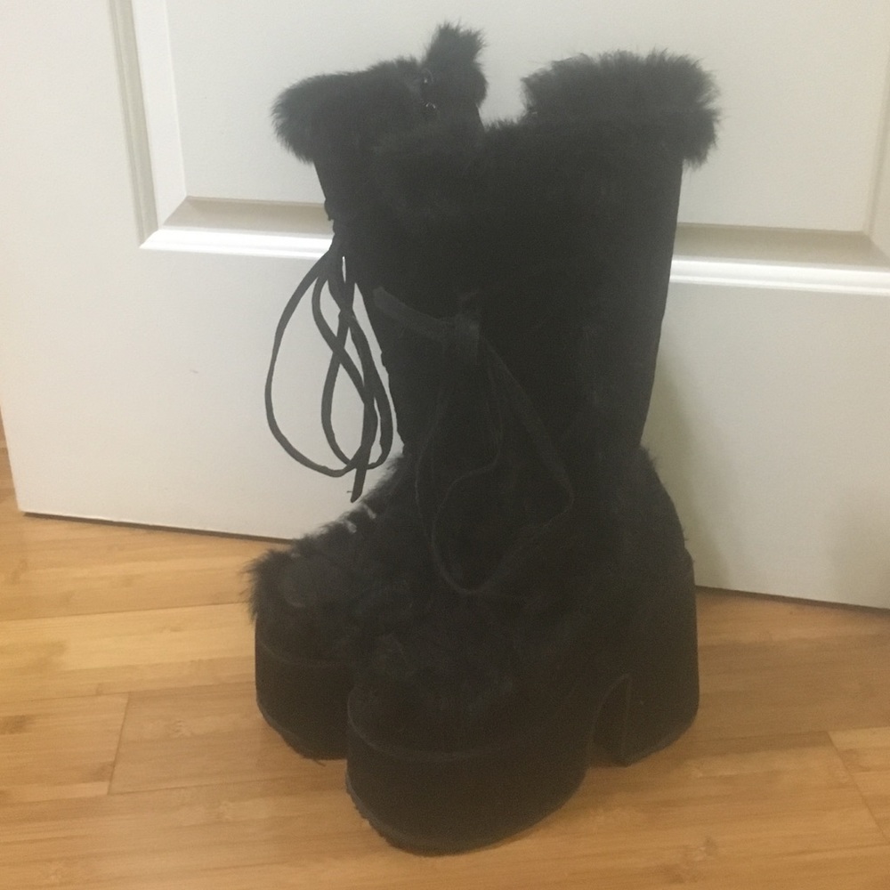 Demonia Black GoGo Fur Platform Boots Festival
