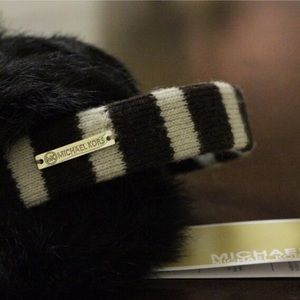 Michael Kors Fox Fur Ear Muffs - Black & White