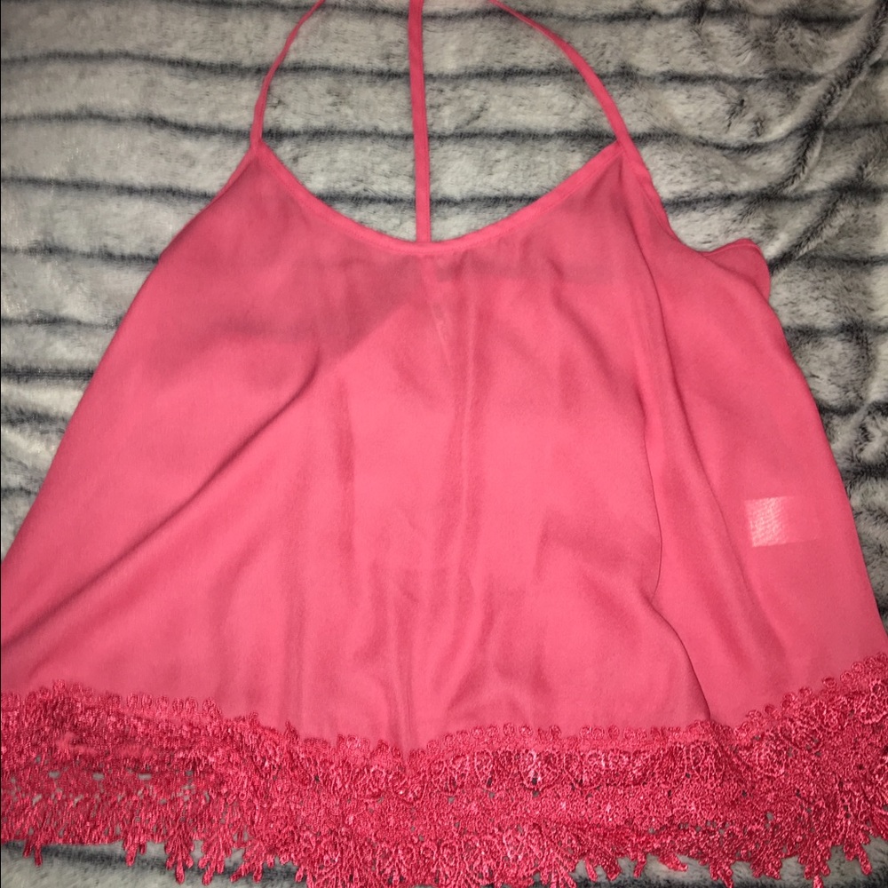 Pink lace sheer crop top