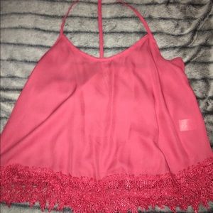 Pink lace sheer crop top