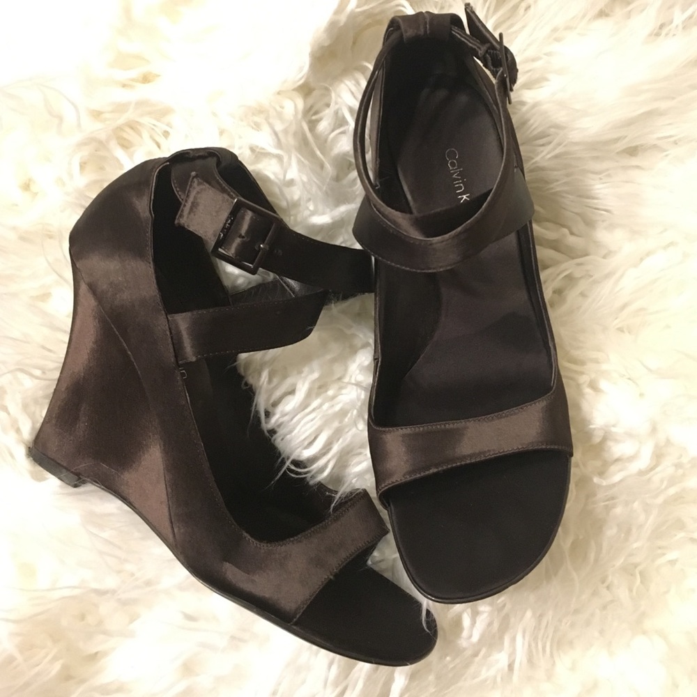 Calvin Klein satin brown platforms