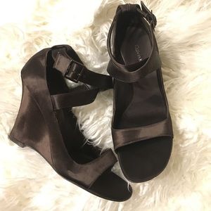 Calvin Klein satin brown platforms