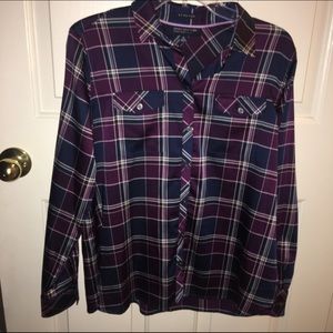 Jones New York Purple & Blue Silk Look Button Up