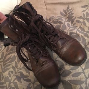 Brown combat boots, worn once