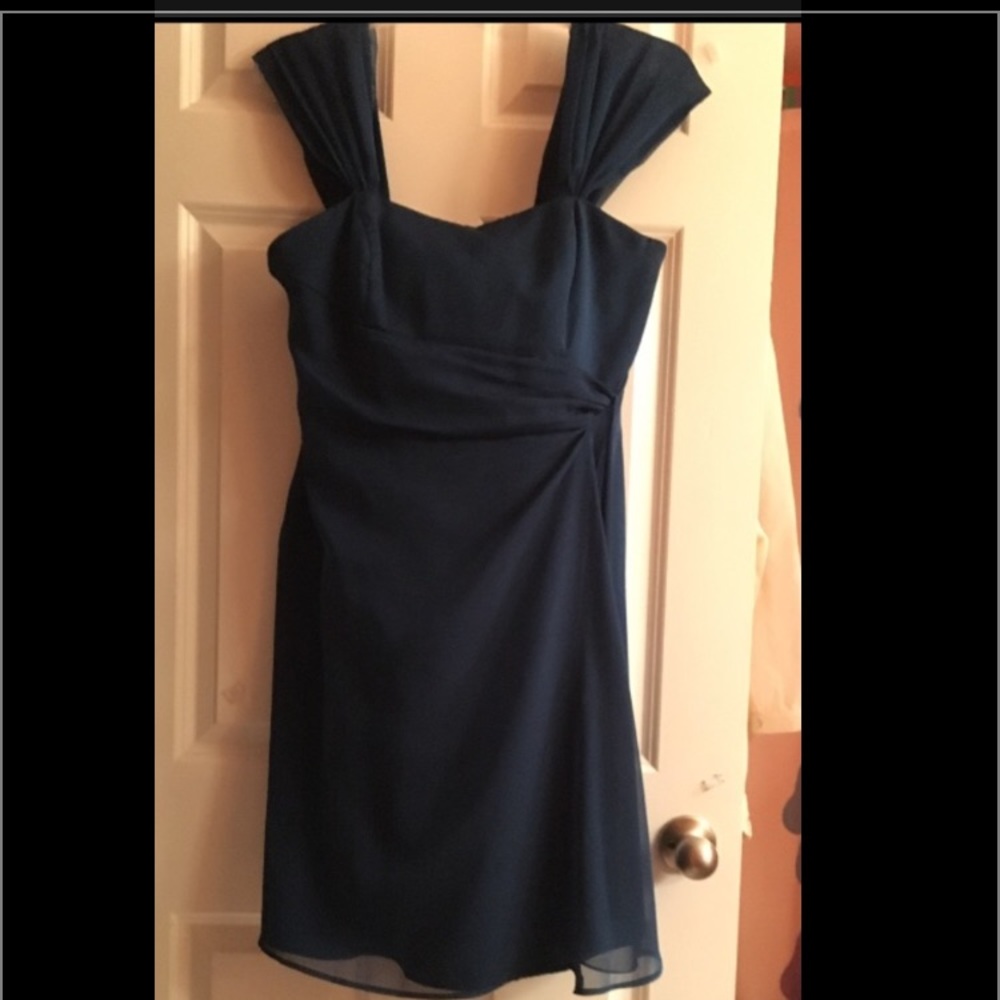 Blue Chiffon Dress with Front Cascade Style