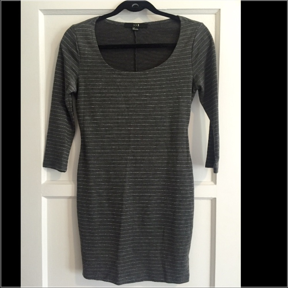 Forever21 Grey Stripe Scoop Neck Dress S