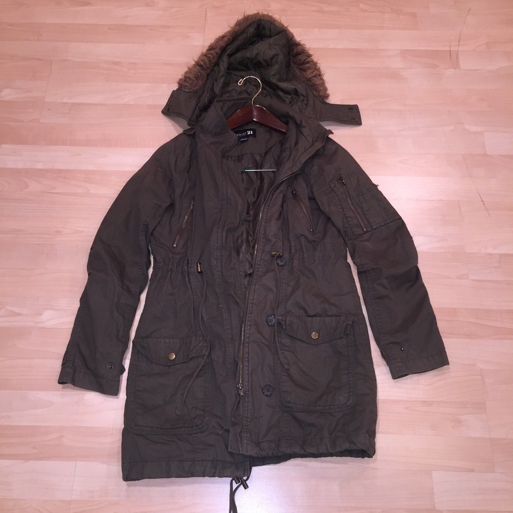 Hooded Faux Fur Trim Parka