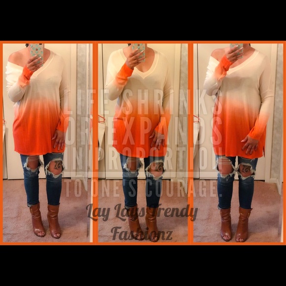 Ombré plunging neckline Top-CARROT - Picture 3 of 5