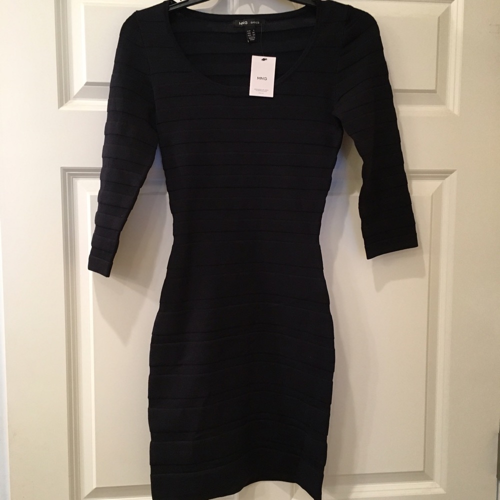 MNG NWT Black Stripe Textured Dress XS