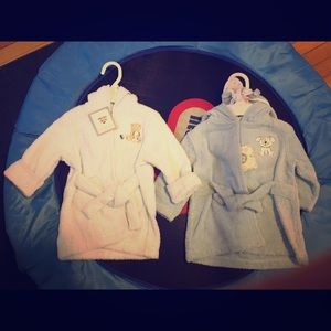 2 blue baby bathrobes