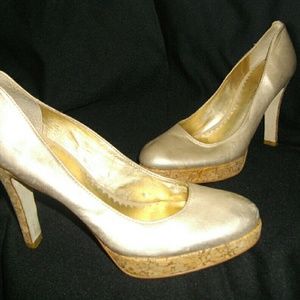 Gold Tan Jessica Simpson High Heel Cork Shoes 7.5 M