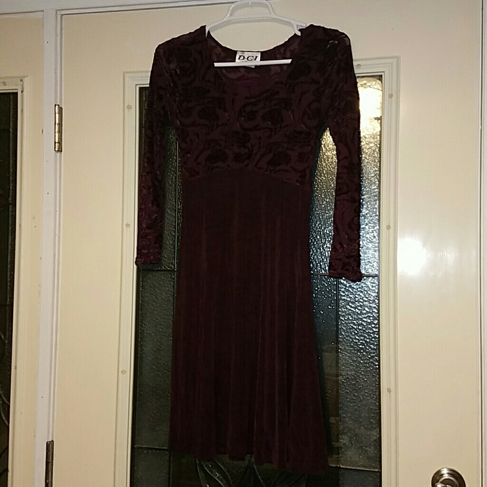 Deep purple travel knit dress with patterned top