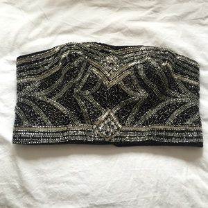 Strapless velvet beaded corset crop top