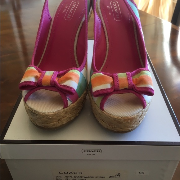 Coach multi color sling back wedges size 7.5 - Picture 2 of 4
