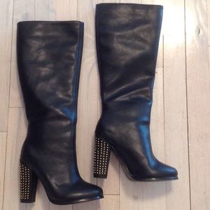 Black Studded Block Heel Boots