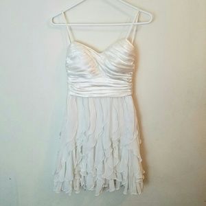 White Satin and Crepe Strapless Dress