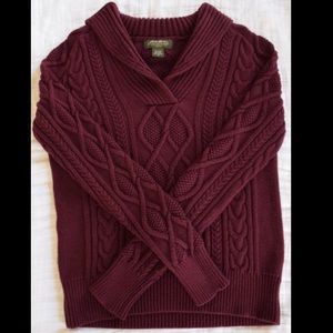 Eddie Bauer Womens Shawl Collar Cable Knit Sweater