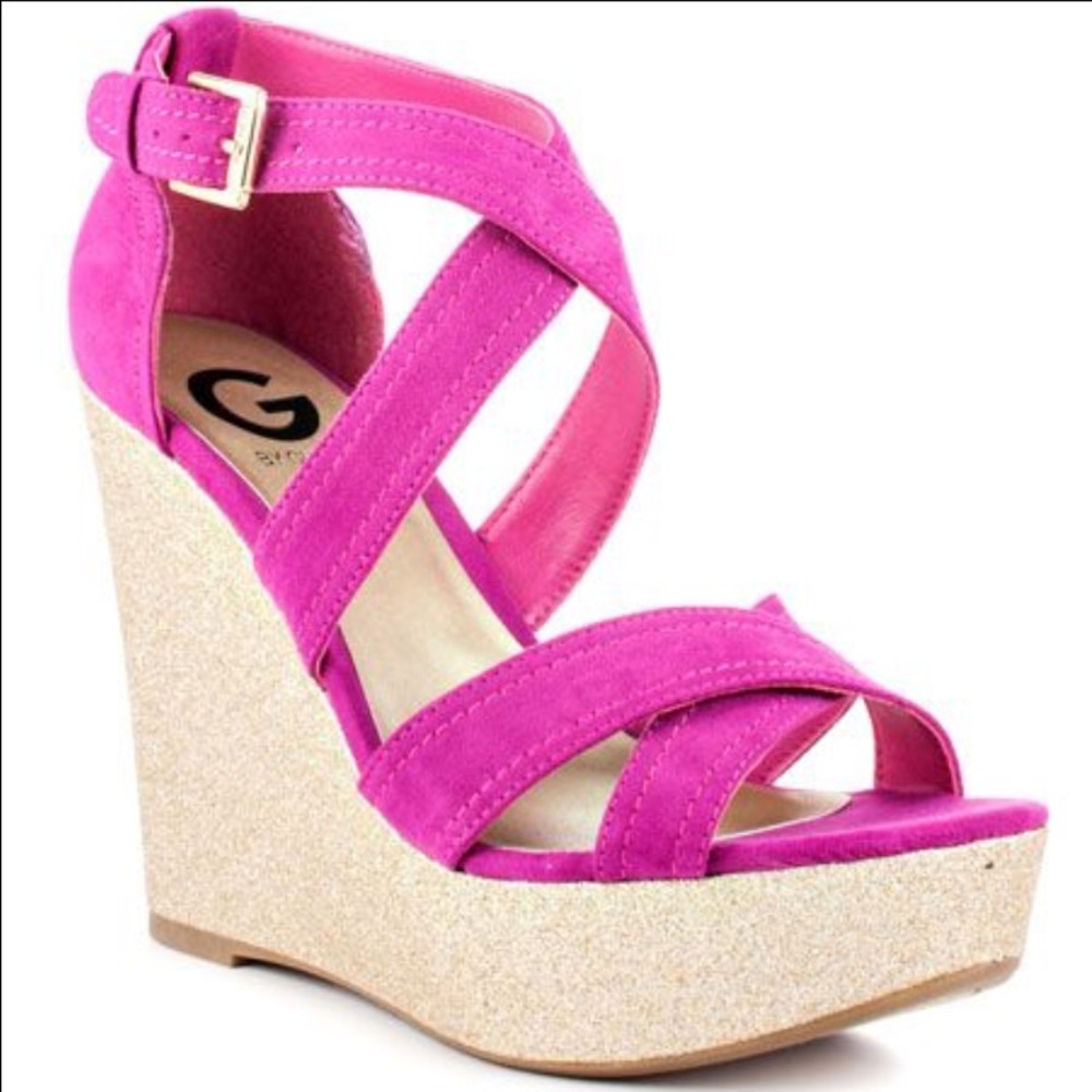 Purple and gold sparkly wedges!