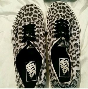 Black and white cheetah vans