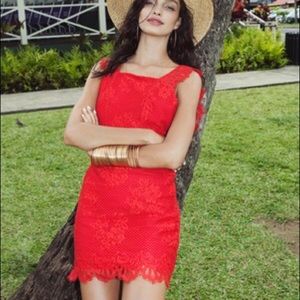For Love & Lemons Red Lace Tiki Bar Mini Dress OBO