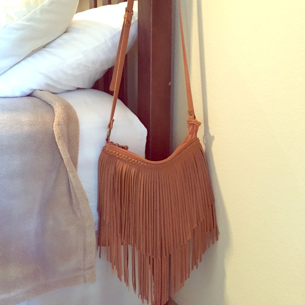 Sole Society Fringe Crossbody Bag Cognac