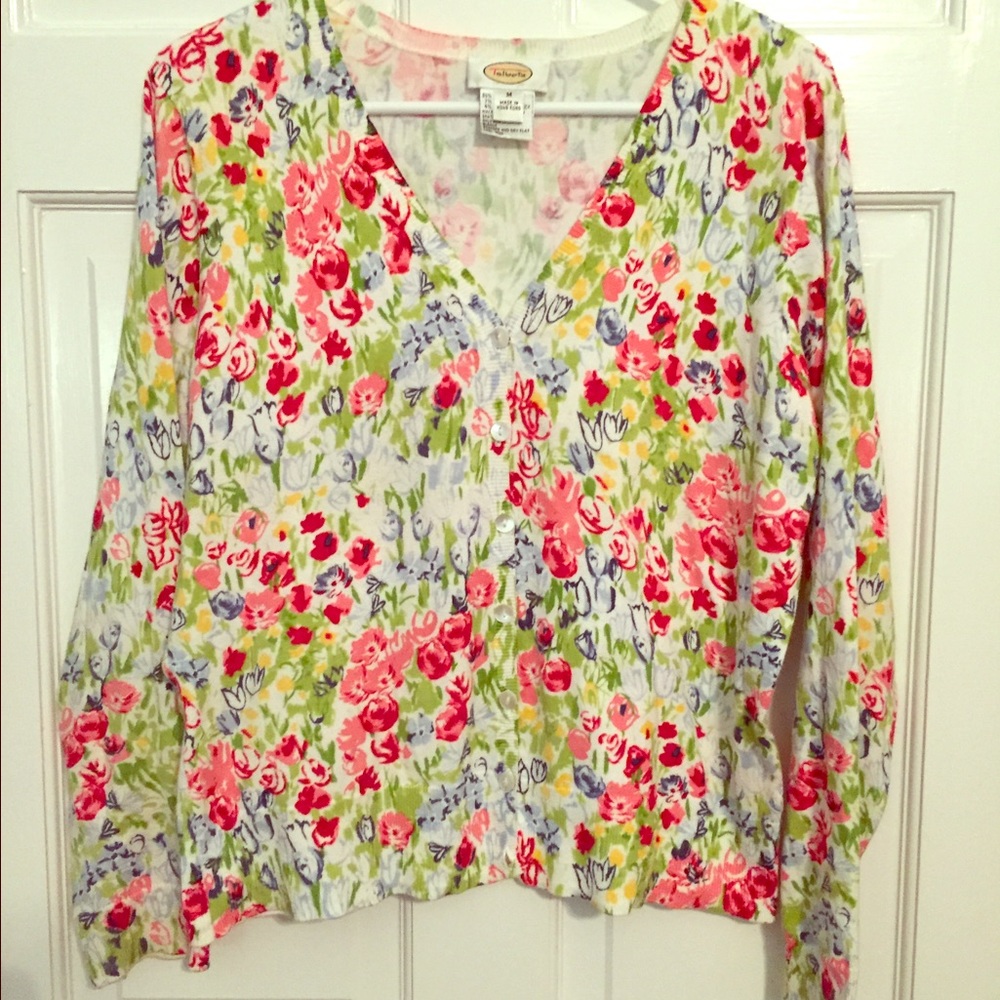 Talbots Floral Print V-Neck Cartigan