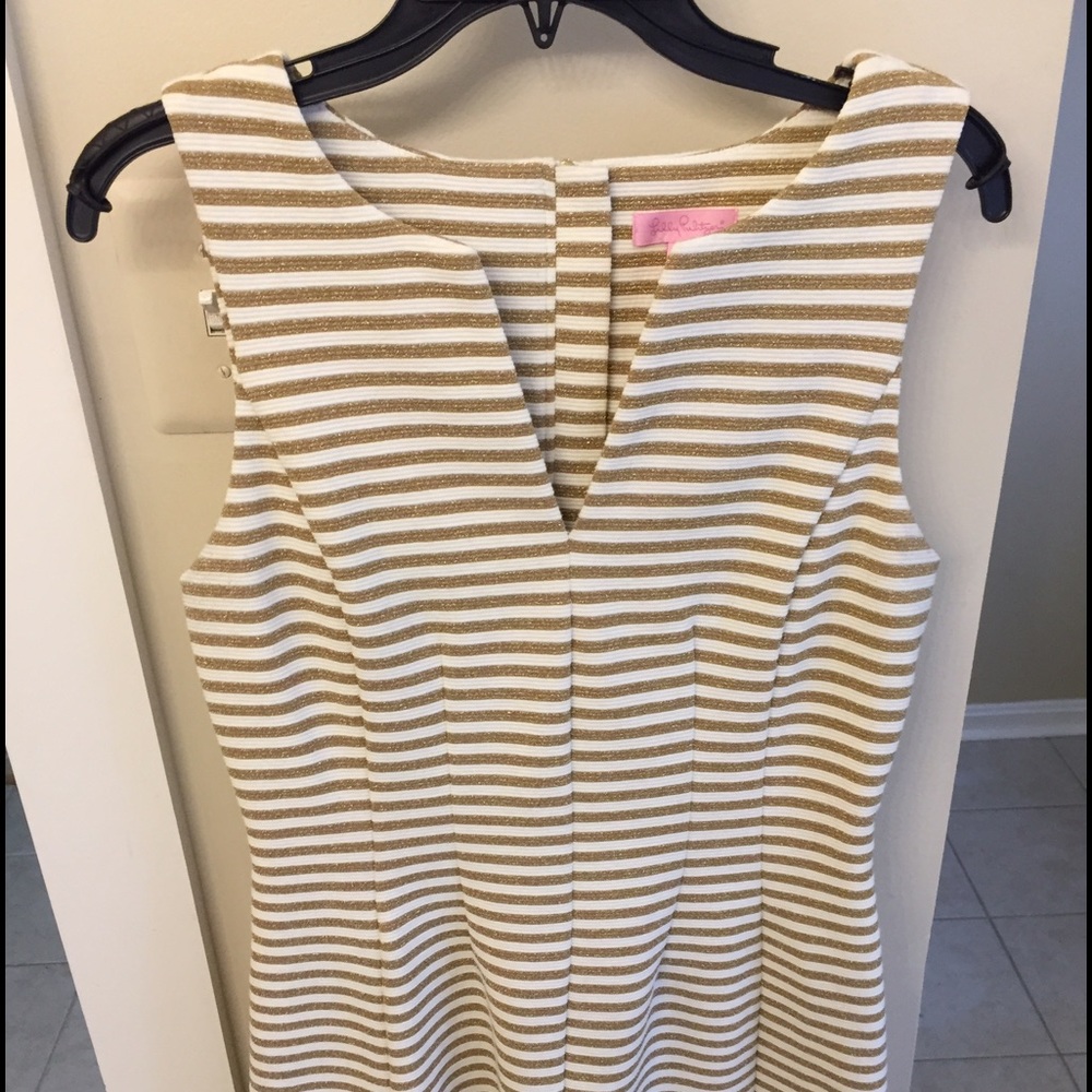 Lilly Pulitzer BRIELLE dress White Gold STRIPE
