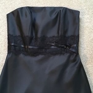 Amsale black strapless cocktail dress with lace