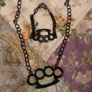 Black"brass knuckles"chain and bracelet