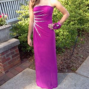 Bold pink sparkle prom dress