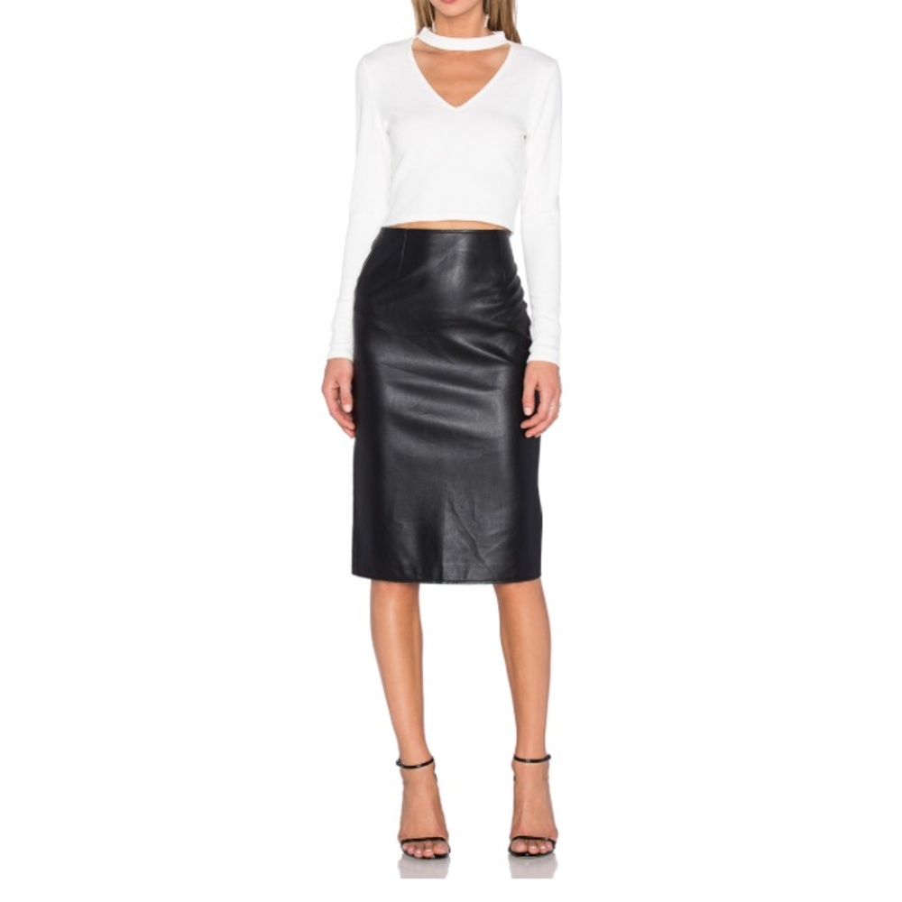 Black Leather Pencil Skirt from Revolve